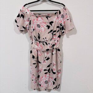 Eliza J Obi Blush Pink Floral Off The Shoulder Belted Waist Mini Dress, size 8